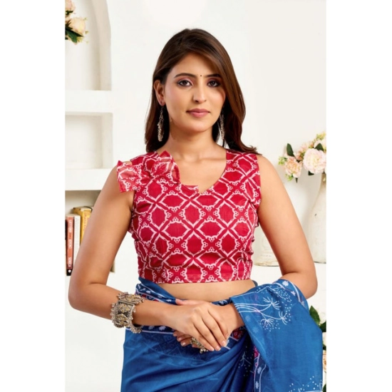 Generic Women's Linen Cotton Printed Ready To Wear Saree With Unstitched Blouse 5.5 Mtr (Blue)