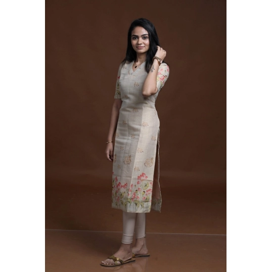 Generic Women's Silk Printed Kurti (Golden)