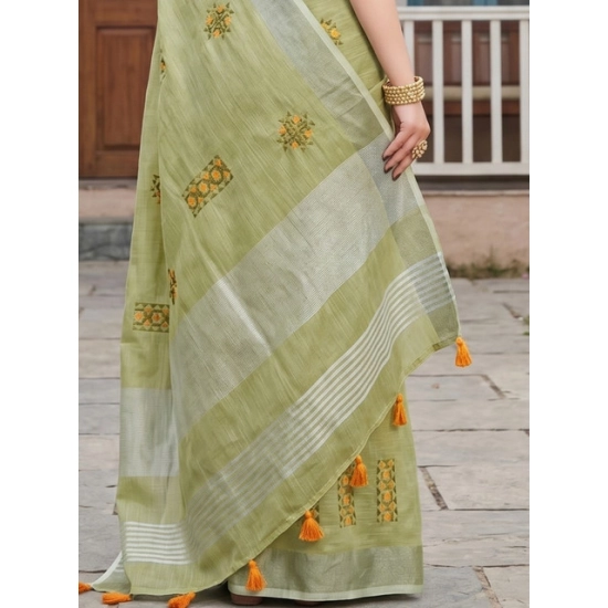 Generic Women's Linen Embroidered Saree With Unstitched Blouse 5.5Mtr (Light Green) Generic Women's Linen Embroidered Saree With Unstitched Blouse 5.5Mtr (Light Green)