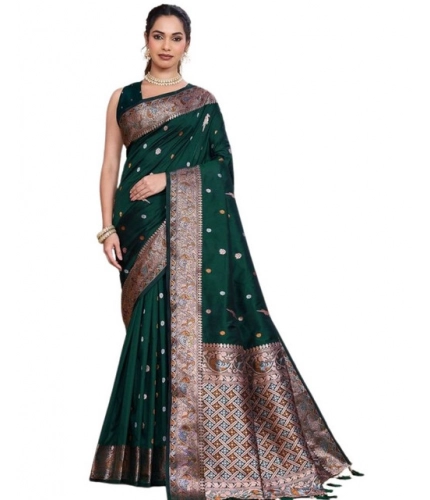 Generic Women's Jacquard Woven Saree With Unstitched Blouse 5.5Mtr (Green)