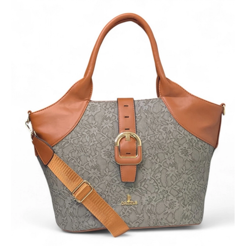Generic Women's Polyurethane Textured Two-Tone Tote Handbag with Adjustable & Removable Strap (Grey)