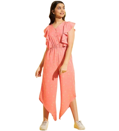 Generic Girl's Polyester Floral Sleeveless Jumpsuit (Pink)