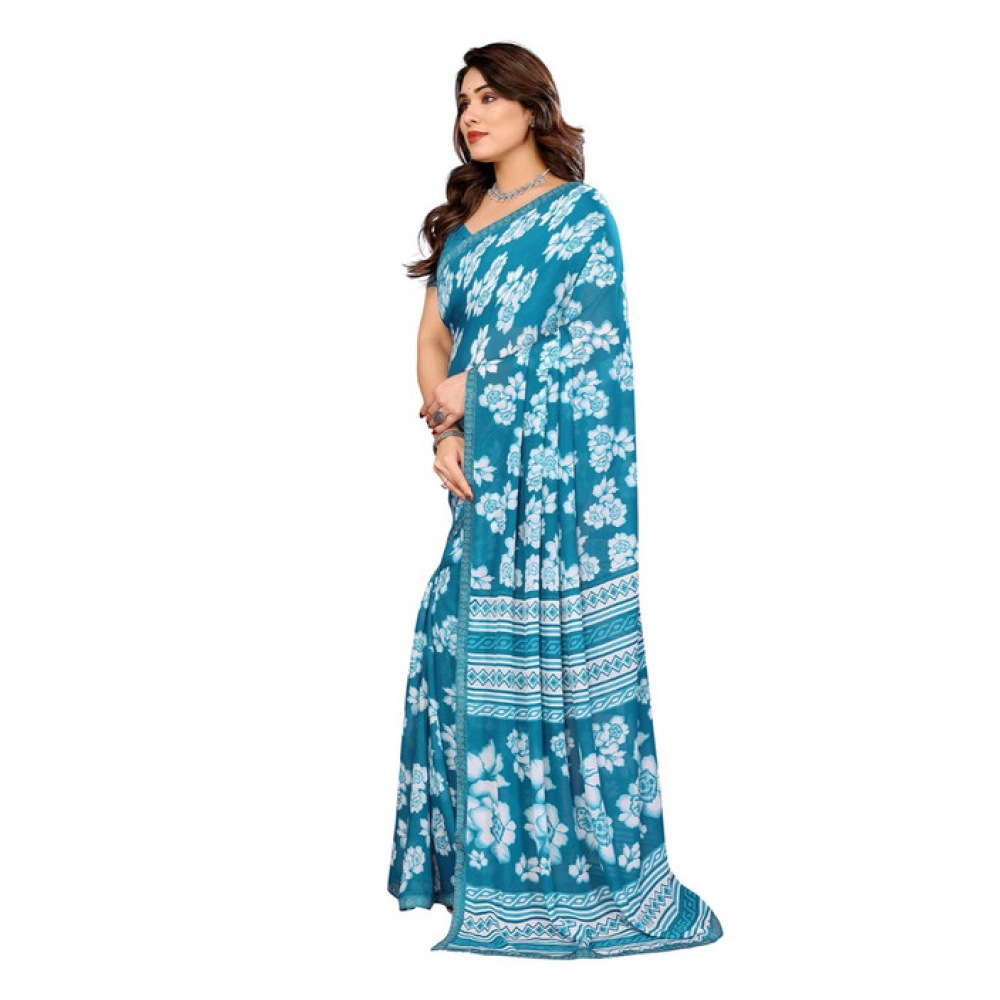 Generic Women's Georgette Printed Saree With Unstitched Blouse 5.5Mtr (Sky Blue) Generic Women's Georgette Printed Saree With Unstitched Blouse 5.5Mtr (Sky Blue)