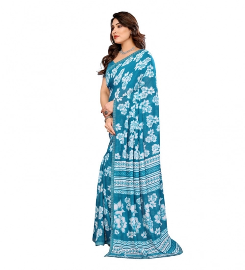 Generic Women's Georgette Printed Saree With Unstitched Blouse 5.5Mtr (Sky Blue)