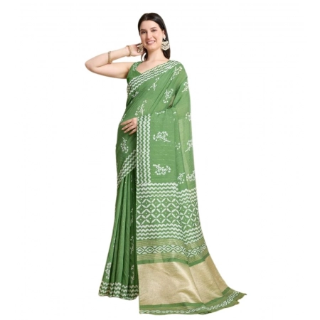 Generic Women's Semi Cotton Printed Saree With Unstitched Blouse 5.5Mtr (Mint-Green) Generic Women's Semi Cotton Printed Saree With Unstitched Blouse 5.5Mtr (Mint-Green)