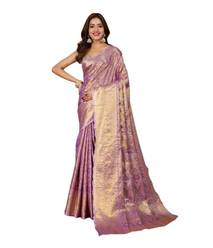 Generic Women's Jacquard Saree With Unstitched Blouse 5.5Mtr (Multicolor)