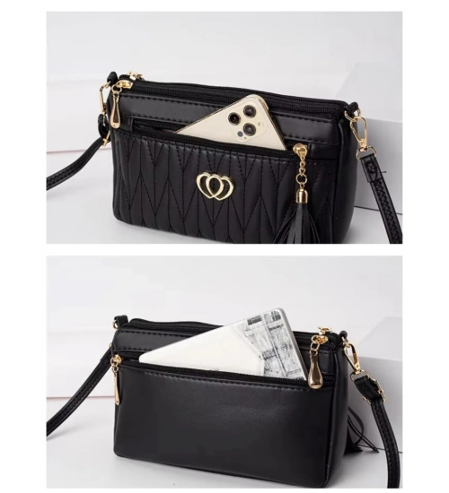 Generic Women's PU Leather Zipper Sling Bag (Black)