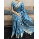 Generic Women's Satin Printed Saree With Unstitched Blouse 5.5Mtr (light Blue)