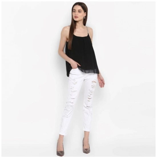 Generic Women's Polyester Embellished Shoulder Straps Top (Black) Generic Women's Polyester Embellished Shoulder Straps Top (Black)