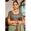 Generic Women's Silk Blend Booti Work Ready to wear Saree With Unstitched Blouse 5.5Mtr (SeaGreen)