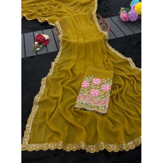 Generic Women's Georgette Embellished Saree With Unstitched Blouse 5.5Mtr (Yellow) Generic Women's Georgette Embellished Saree With Unstitched Blouse 5.5Mtr (Yellow)