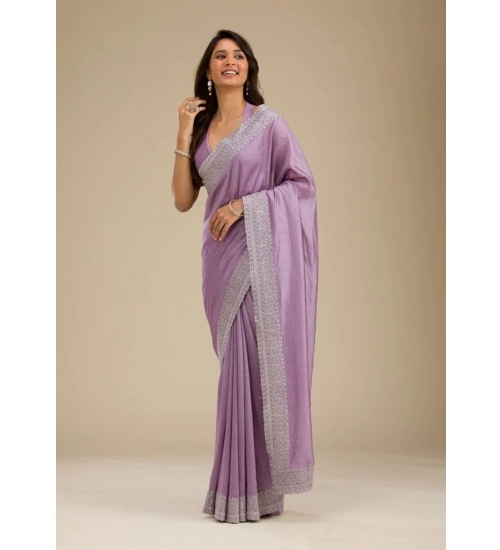 Generic Women's Silk Embroidred Saree With Unstitched Blouse 5.5Mtr (Purple)