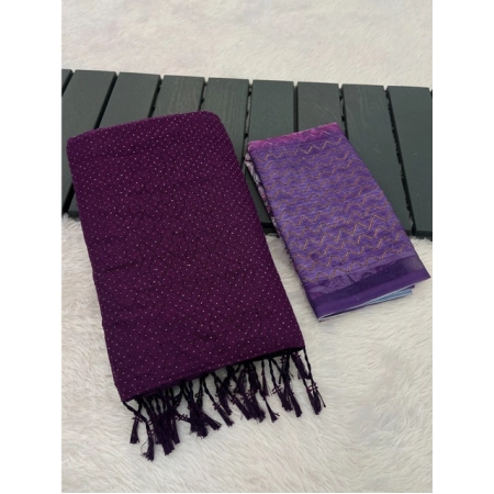 Generic Women's Chiffon Zigzag lines Saree With Unstitched Blouse 5.5Mtr (Wine)