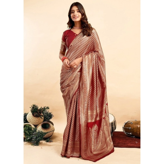 Generic Women's Jacquard Printed Saree With Unstitched Blouse 5.5Mtr (Maroon) Generic Women's Jacquard Printed Saree With Unstitched Blouse 5.5Mtr (Maroon)