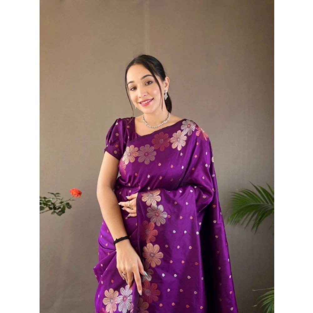 Generic Women's Soft Litchi Silk Jacquard Work Saree With Unstitched Blouse 5.5Mtr (Purple) Generic Women's Soft Litchi Silk Jacquard Work Saree With Unstitched Blouse 5.5Mtr (Purple)