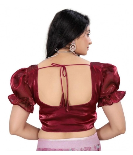Generic Women's Jimmy Solid Designer Neck Elastic Sleeve Readymade Blouse (Maroon 38 , Alterable up to 42)-PID65831
