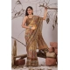 Generic Women's Faux_Linen Printed Saree With Unstitched Blouse 5.5Mtr (Beige)