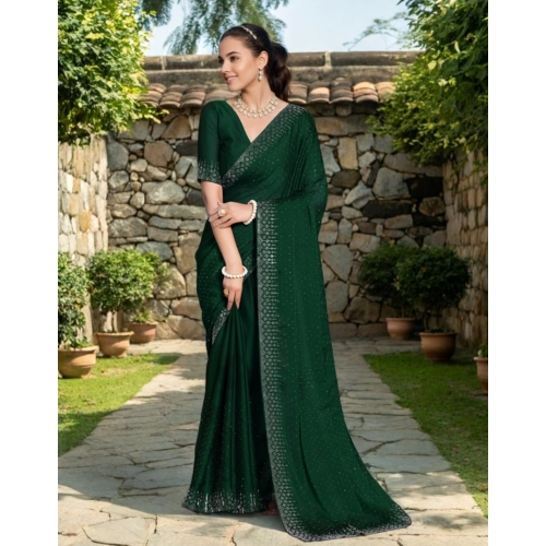 Women's Rangoli Diamond Weaving - Stone Work Saree With Unstitched Blouse 5.5Mtr (Green) Women's Rangoli Diamond Weaving - Stone Work Saree With Unstitched Blouse 5.5Mtr (Green)