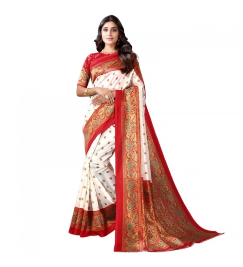 Generic Women's Litchi silk Printed Saree With Unstitched Blouse  5-6 Mtrs (Red)