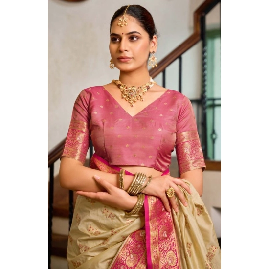 Generic Women's Silk Blend Booti Work Ready to wear Saree With Unstitched Blouse 5.5Mtr (LightBeige) Generic Women's Silk Blend Booti Work Ready to wear Saree With Unstitched Blouse 5.5Mtr (LightBeige)