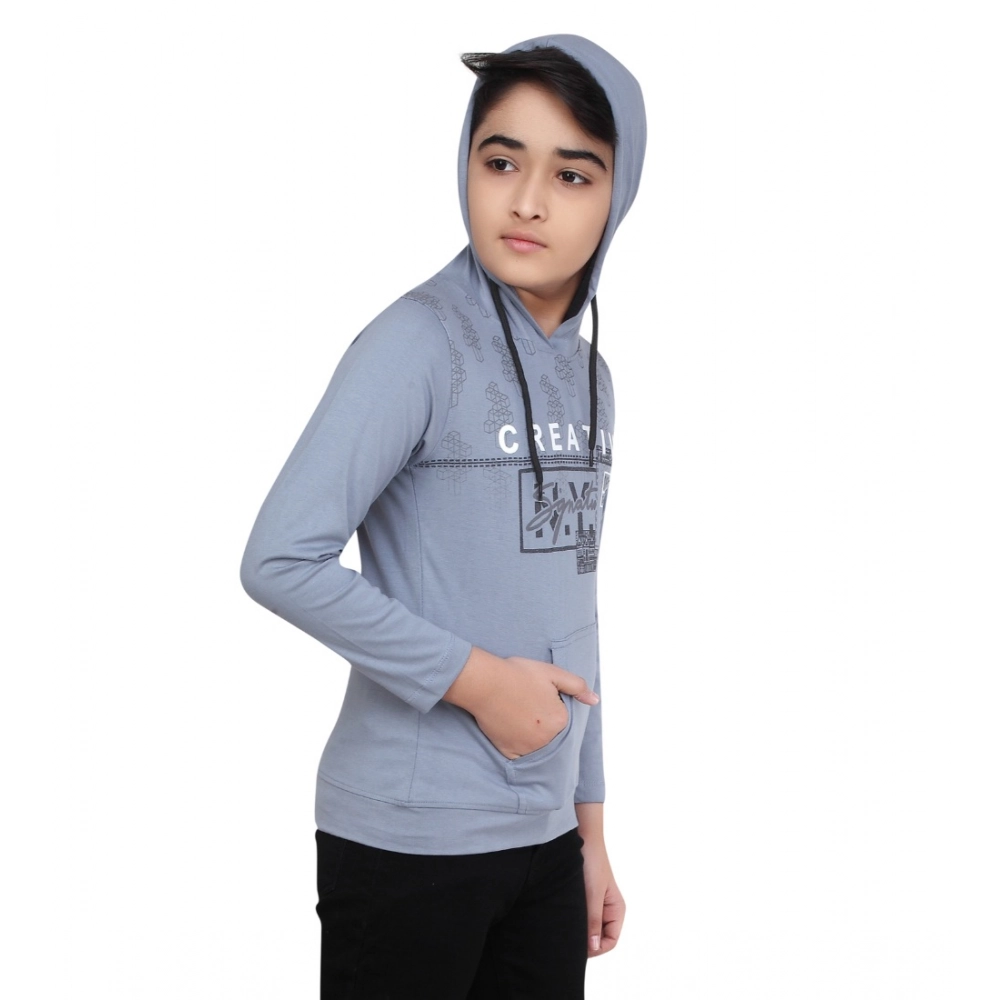 Generic Boy's Cotton Printeded Hooded Neck Hoodies (Steel Blue) Generic Boy's Cotton Printeded Hooded Neck Hoodies (Steel Blue)