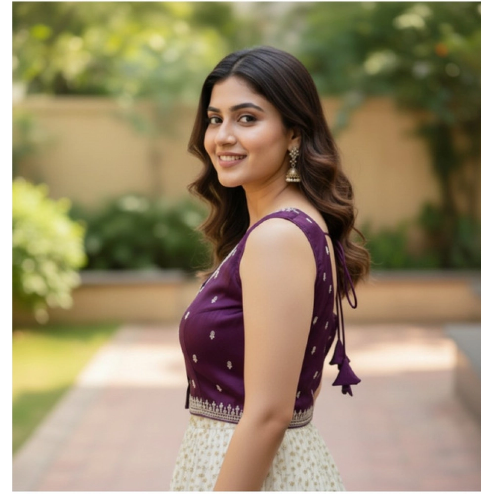 Generic Women's Zimmi Choo Sequin Work V-Neck Padded Blouse (Purple 38 Ready (Self Alterable 36–40)