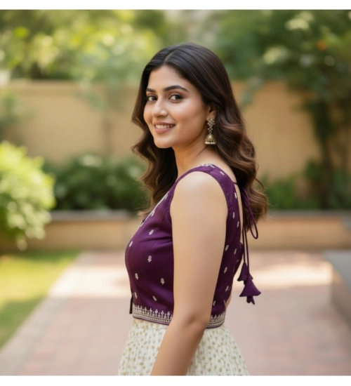 Generic Women's Zimmi Choo Sequin Work V-Neck Padded Blouse (Purple 38 Ready (Self Alterable 36–40)