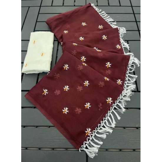 Generic Women's Georgette Embellished Saree With Unstitched Blouse 5.5Mtr (Maroon) Generic Women's Georgette Embellished Saree With Unstitched Blouse 5.5Mtr (Maroon)