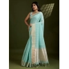 Generic Women's Tissue Checks_With_Buttis Saree With Unstitched Blouse 5.5Mtr (Aqua_Blue)