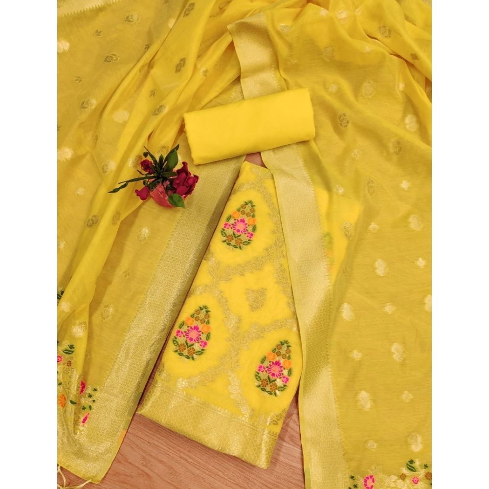 Generic Women's Banarasi Silk Printed Unstitched Salwar Suit Material With Dupatta (Yellow, 3Mtrs) Generic Women's Banarasi Silk Printed Unstitched Salwar Suit Material With Dupatta (Yellow, 3Mtrs)