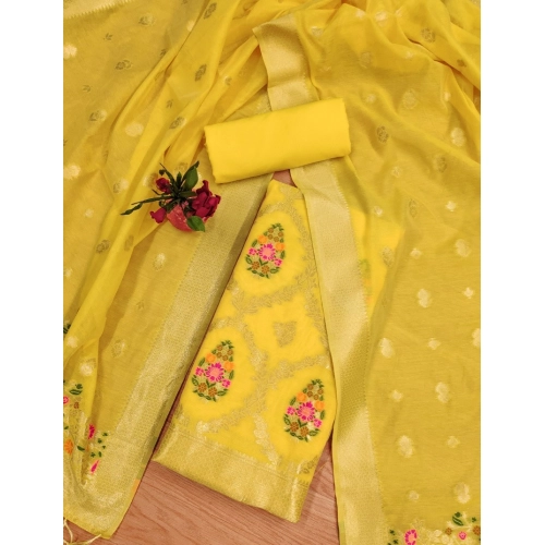 Women's Banarasi Silk Printed Unstitched Salwar Suit Material With Dupatta (Yellow, 3Mtrs) Women's Banarasi Silk Printed Unstitched Salwar Suit Material With Dupatta (Yellow, 3Mtrs)