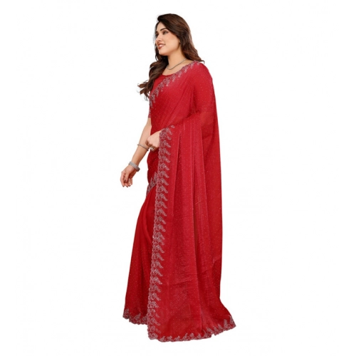 Women's Georgette Printed Saree With Unstitched Blouse 5.5Mtr (Red) Women's Georgette Printed Saree With Unstitched Blouse 5.5Mtr (Red)