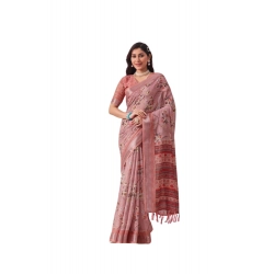 Generic Women's Faux_Linen Printed Saree With Unstitched Blouse 5.5Mtr (Mauve)