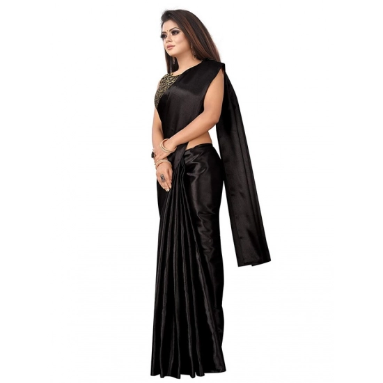 Generic Women's Satin Printed Saree With Unstitched Blouse 5.5Mtr (Black) Generic Women's Satin Printed Saree With Unstitched Blouse 5.5Mtr (Black)
