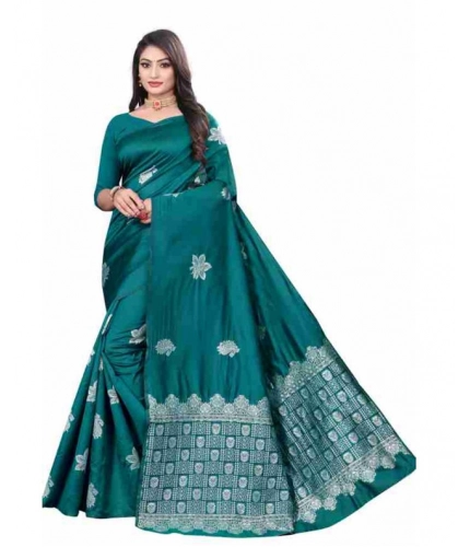 Generic Women's Soft Lichi Silk Printed Saree With Unstitched Blouse 5.5Mtr (Rama)