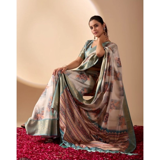 Generic Women's Faux_Silk_Blend Printed Saree With Unstitched Blouse 5.5Mtr (Beige)