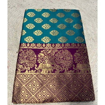 Generic Women's Jacquard Printed Saree With Unstitched Blouse 5.5Mtr (Turquoise)