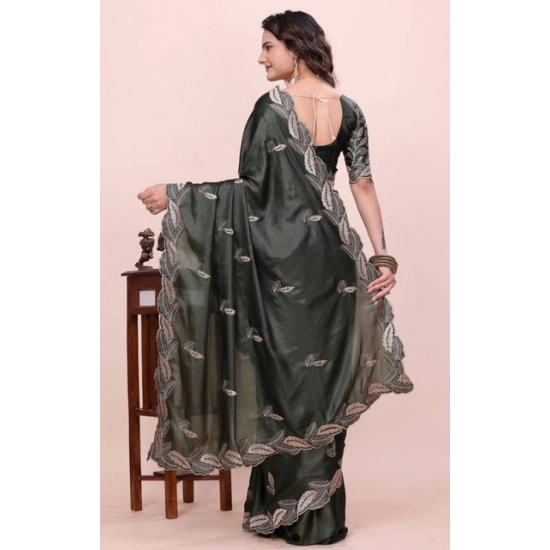 Generic Women's Georgette Embroidered Saree With Unstitched Blouse 5.5Mtr (Charcoal Green) Generic Women's Georgette Embroidered Saree With Unstitched Blouse 5.5Mtr (Charcoal Green)