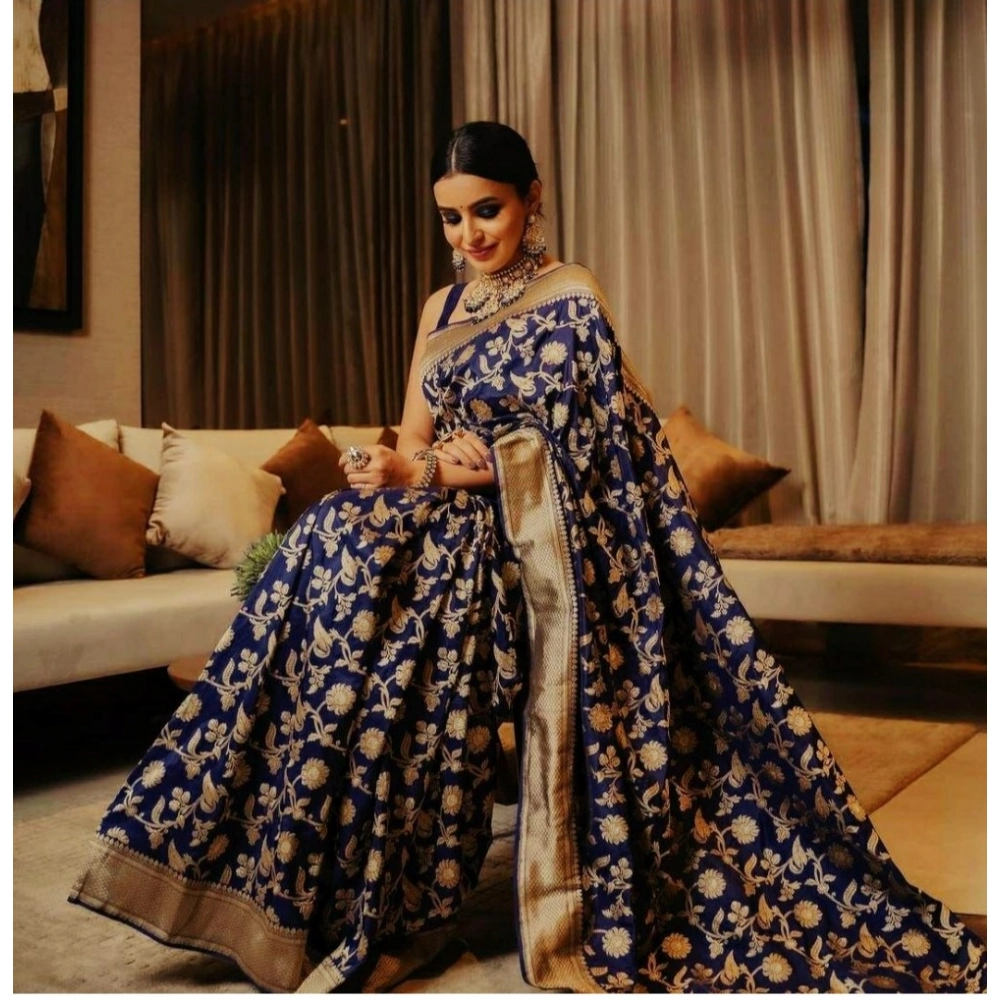 Generic Women's Soft Litchi Silk Jacquard Work Saree With Unstitched Blouse 5.5Mtr (Blue) Generic Women's Soft Litchi Silk Jacquard Work Saree With Unstitched Blouse 5.5Mtr (Blue)