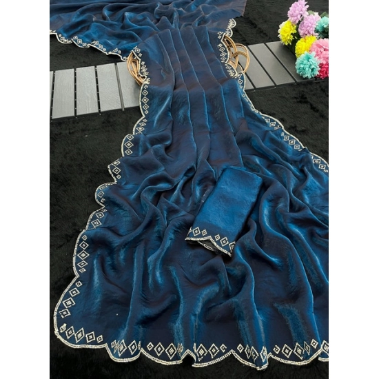 Generic Women's Satin Embellished Saree With Unstitched Blouse 5.5Mtr (Navy) Generic Women's Satin Embellished Saree With Unstitched Blouse 5.5Mtr (Navy)