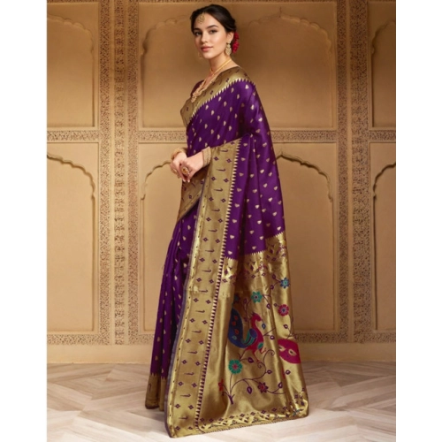 Women's Silk Blend Zari Weaving Saree With Unstitched Blouse 5.5Mtr (Purple) Women's Silk Blend Zari Weaving Saree With Unstitched Blouse 5.5Mtr (Purple)