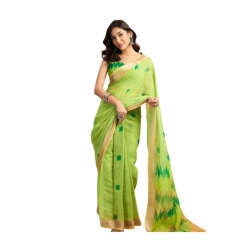 Generic Women's Linen Cotton Printed Ready To Wear Saree With Unstitched Blouse 5.5 Mtr (Lime)
