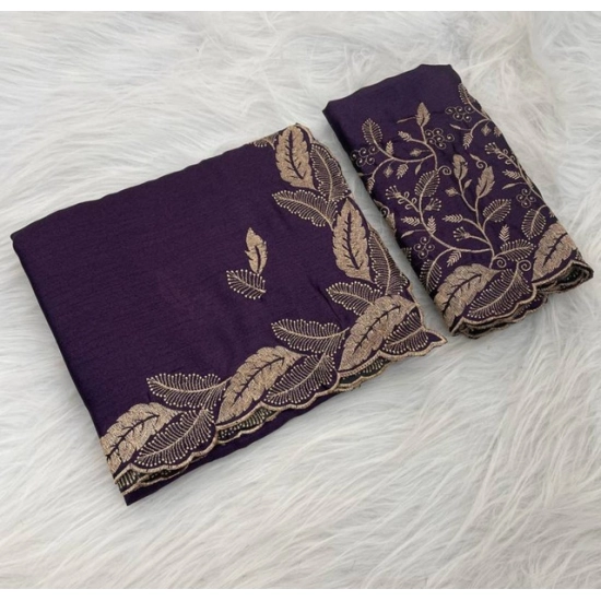 Generic Women's Georgette Embroidered Saree With Unstitched Blouse 5.5Mtr (Purple) Generic Women's Georgette Embroidered Saree With Unstitched Blouse 5.5Mtr (Purple)
