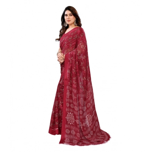 Women's Georgette Printed Saree With Unstitched Blouse 5.5Mtr (Red) Women's Georgette Printed Saree With Unstitched Blouse 5.5Mtr (Red)
