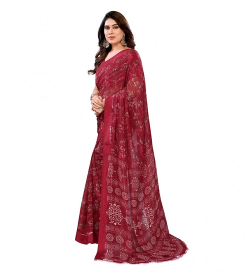 Generic Women's Georgette Printed Saree With Unstitched Blouse 5.5Mtr (Red)