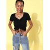Generic Women's Polyester Lycra Solid Short Sleeve Top (Black)