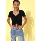 Generic Women's Polyester Lycra Solid Short Sleeve Top (Black)