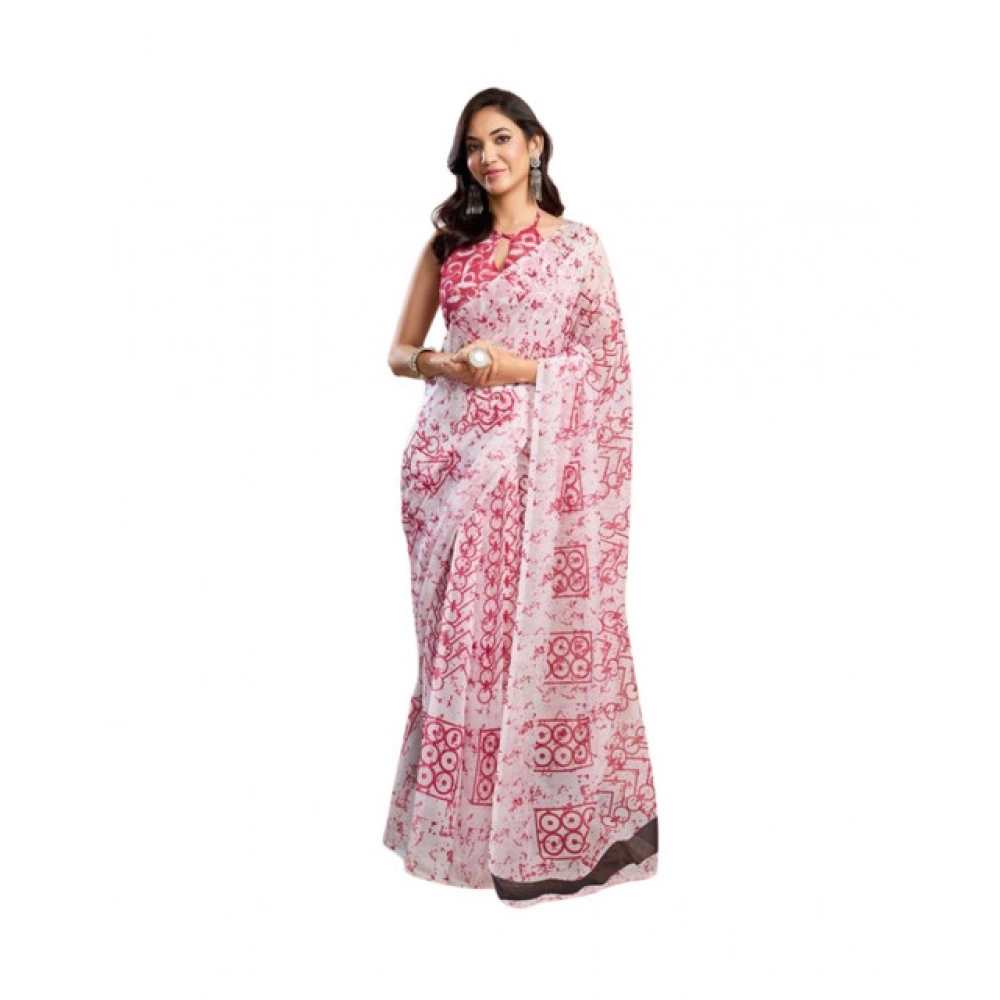 Generic Women's Faux_Linen Printed Ready-to-Wear Saree With Unstitched Blouse 5.5 Mtr (Pink) Generic Women's Faux_Linen Printed Ready-to-Wear Saree With Unstitched Blouse 5.5 Mtr (Pink)