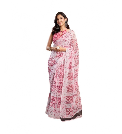 Generic Women's Faux_Linen Printed Ready-to-Wear Saree With Unstitched Blouse 5.5 Mtr (Pink)