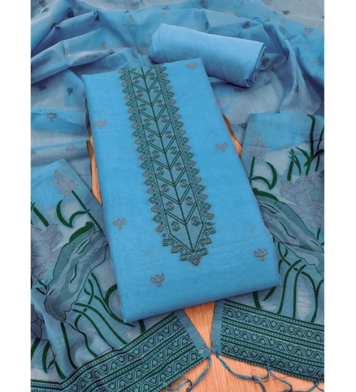 Generic Women's Banarasi Silk Printed Unstitched Salwar Suit Material With Dupatta (SkyBlue, 3Mtrs)